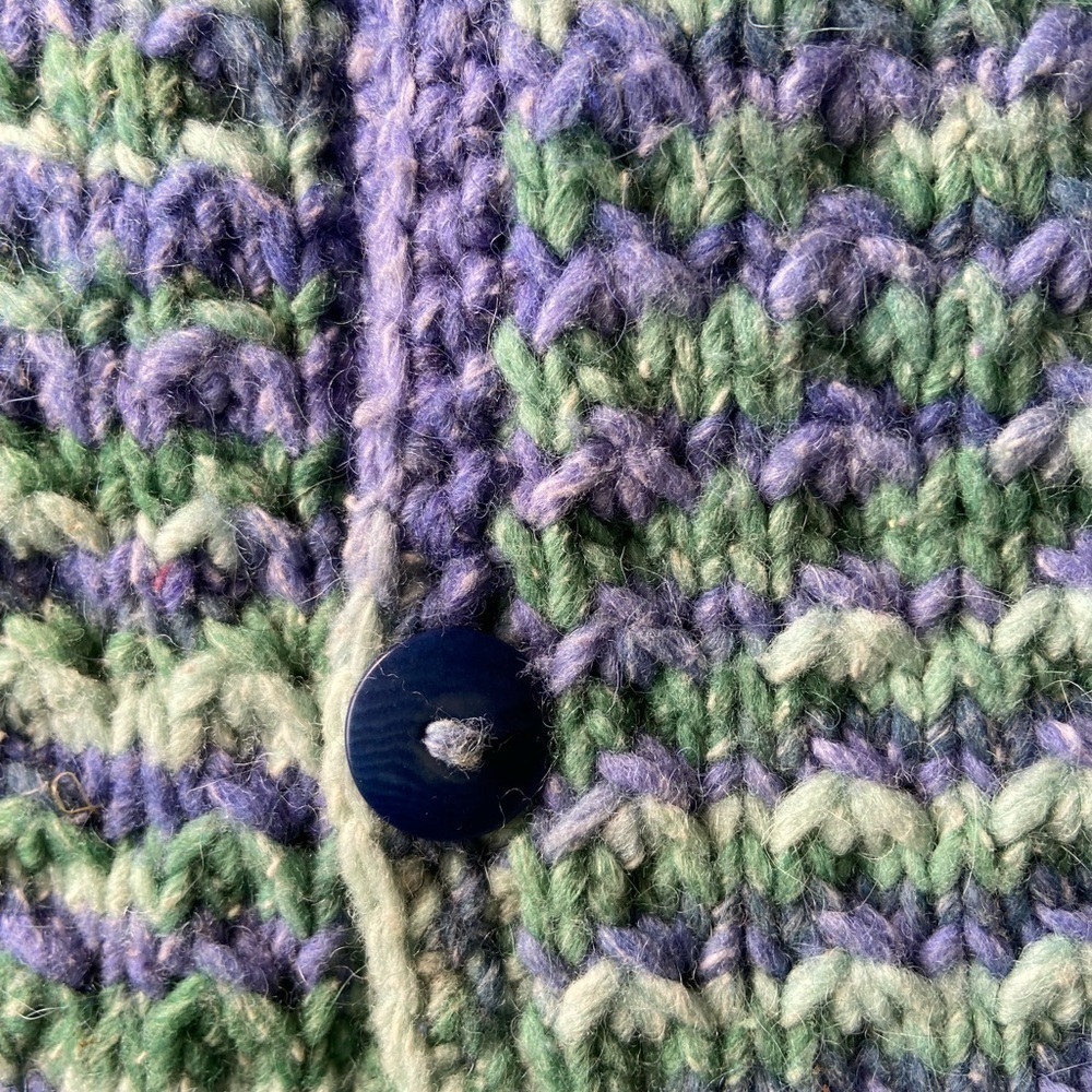 Vintage Hand Knit Cardigan Wool Blend Cable S Large Grandma Chunky Boho Heavy - Picture 8 of 10
